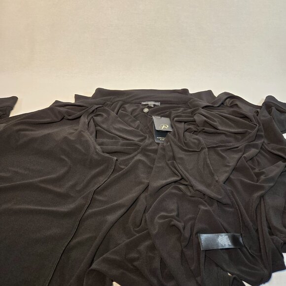 ADRIANNA PAPELL Solid Knit Long Sleeve Wing Full Button Black Shirt Size XXL NEW - Picture 8 of 16